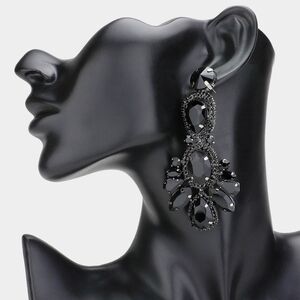 Black Rhinestone Crystal Drop Dangle Earrings 3.5" Statement Teardrop Evening